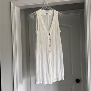 White Sleeveless Button-Down Dress